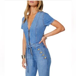 Ramy Brook Helena Denim Zip-Front Jumpsuit with Tie Waist